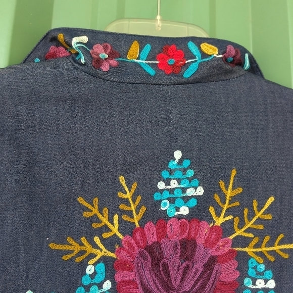 Women's Colorful Blue Floral Embroidered Jacket Size Small Embroidery Boho - Picture 11 of 11